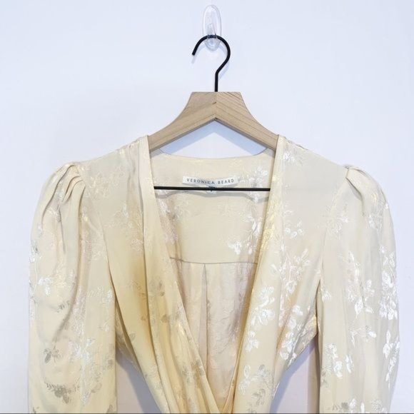 Veronica Beard Ivory Eden Wrap Tie Front Long Sleeve Puff Shoulder Blouse 4 - Picture 3 of 12
